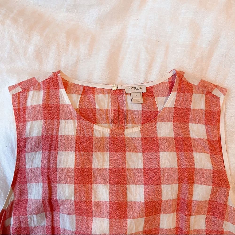 J.Crew Gingham Pink & White Linen Tank